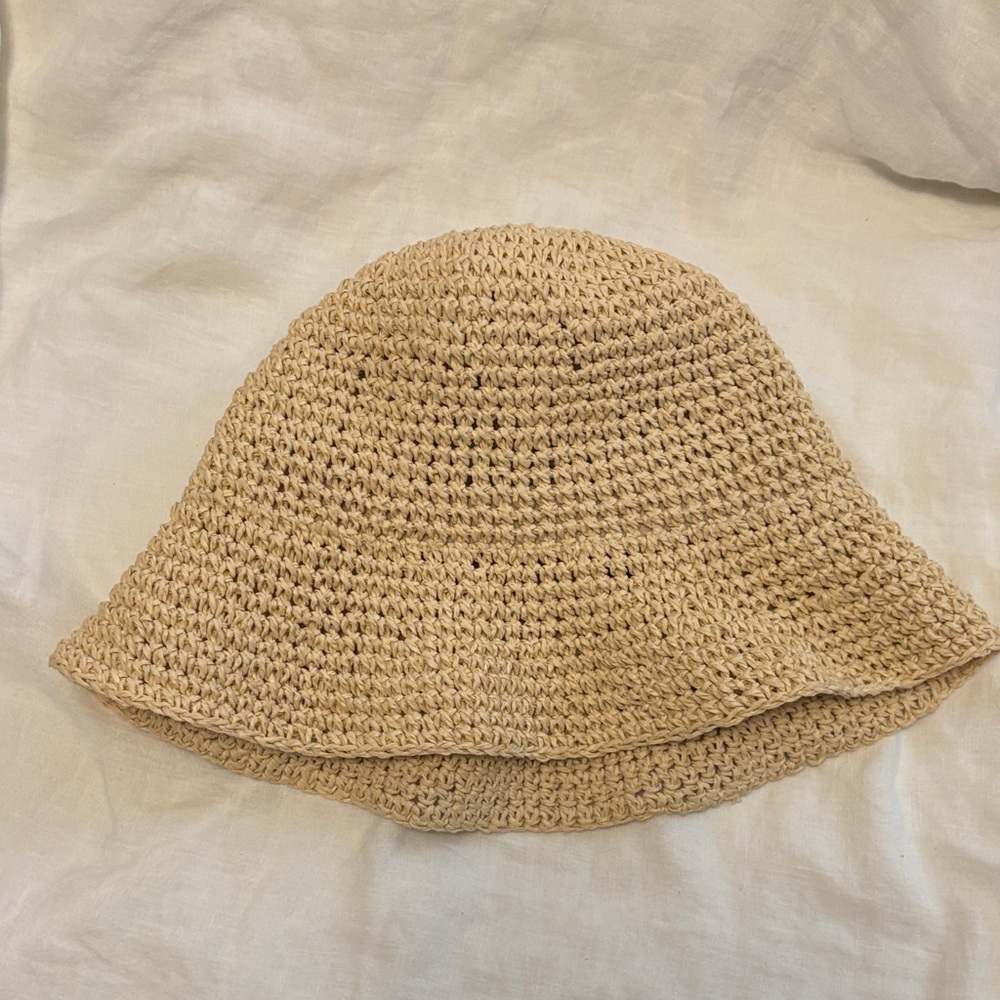 Beige Straw Crochet Bucket Hat